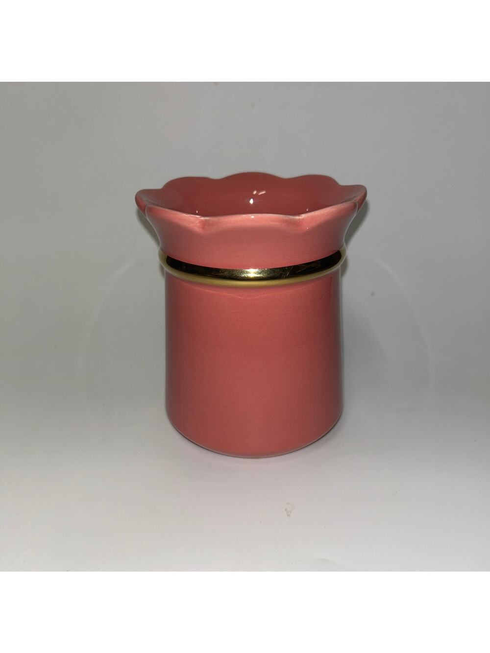 Floral Pink Gold Debi Lilly Ruffled Small Scalloped Mason Jar Vase 4" x 5"